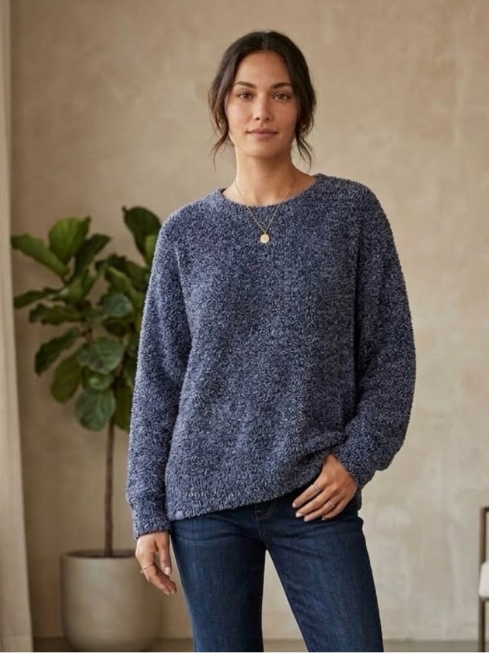 New Barefoot Dreams Sweatshirt 3X Cozy Chic Seaside Crew Neck Blue Black